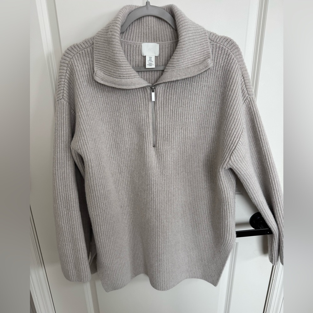 H&M Women's Light Taupe Zip-Cowl Knit Sweater
